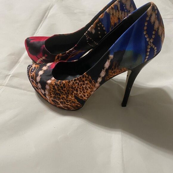 Aldo Kemler Blue Gold Chain Multi Platform High Heel Women's - Picture 3 of 5